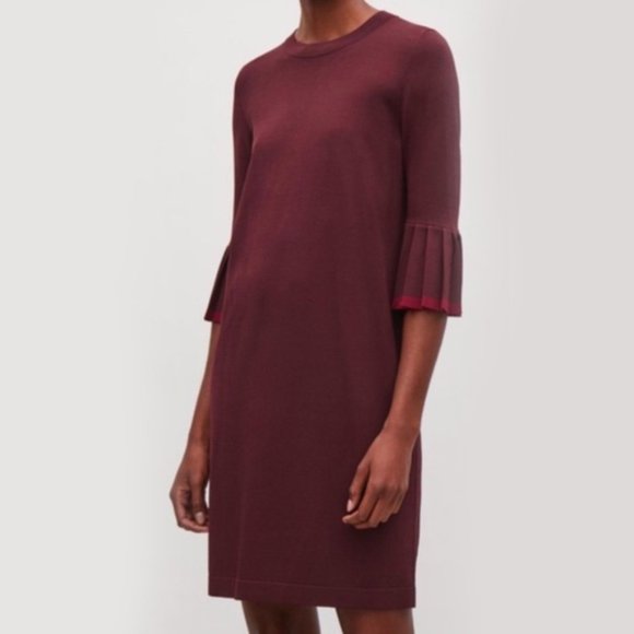 COS Burgundy Pleated Sleeve Dress - Picture 2 of 5